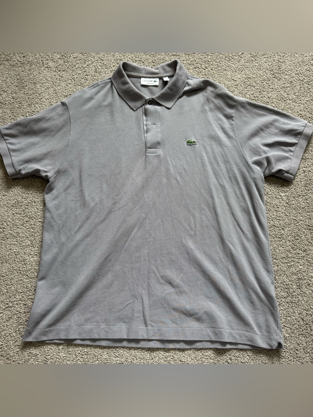 Lacoste Light Gray Polo with Green Crocodile Emblem